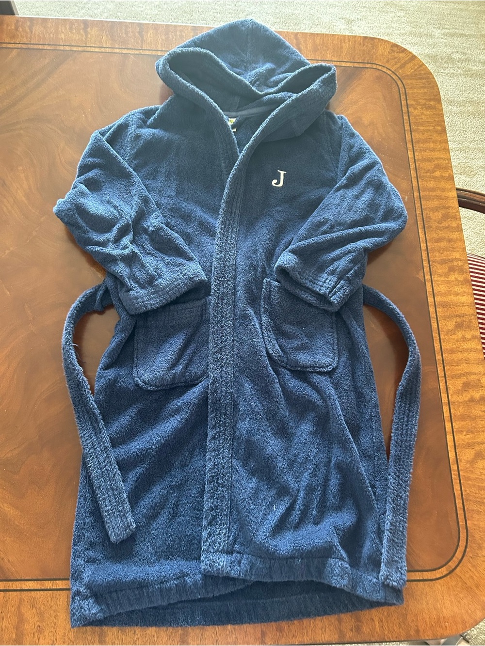 Cozy Navy Hooded Kids Robe with Monogram J